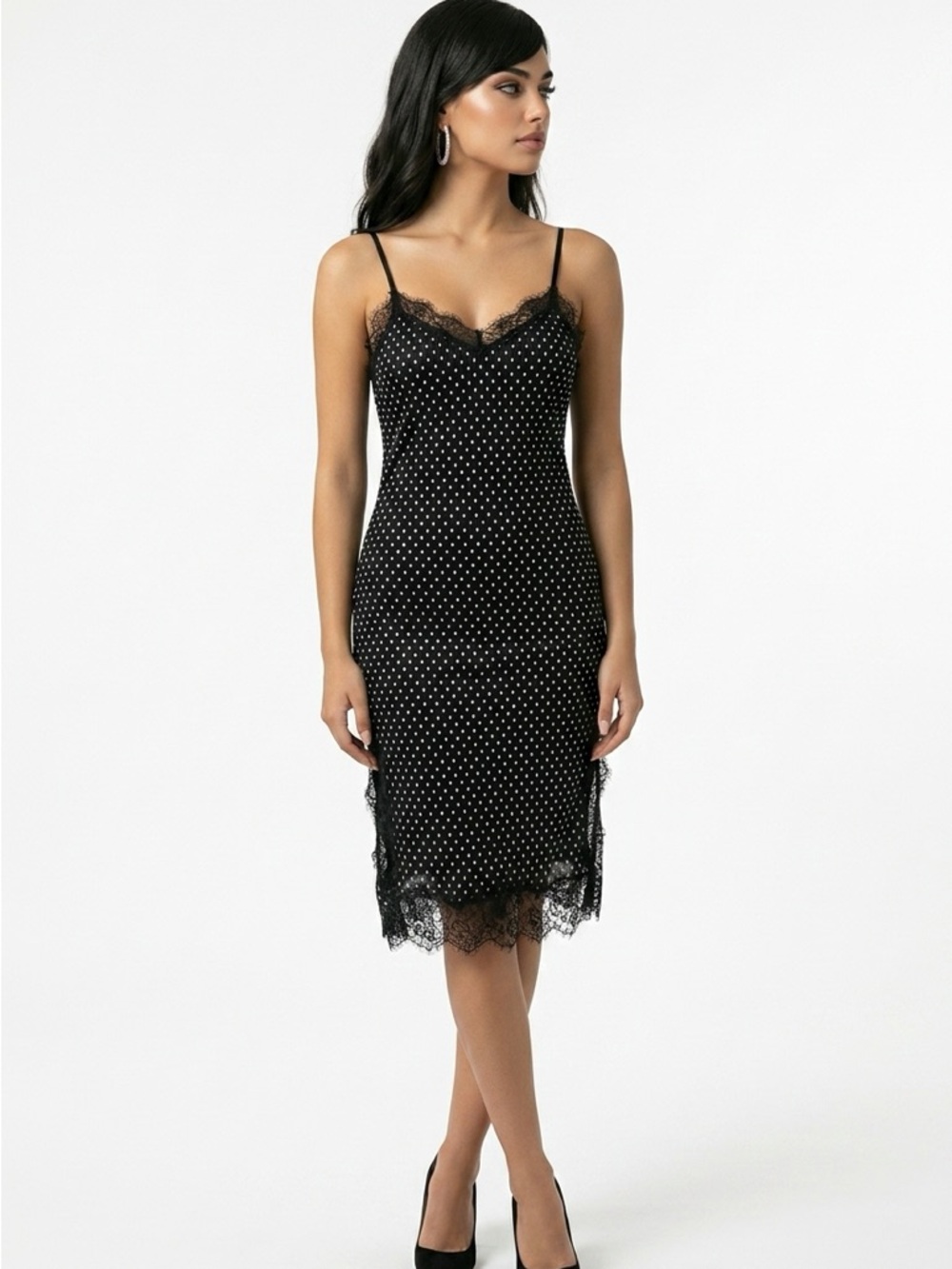 Free People Margot 2fer Polka Dot Lace Trim Slip Dress Sz L